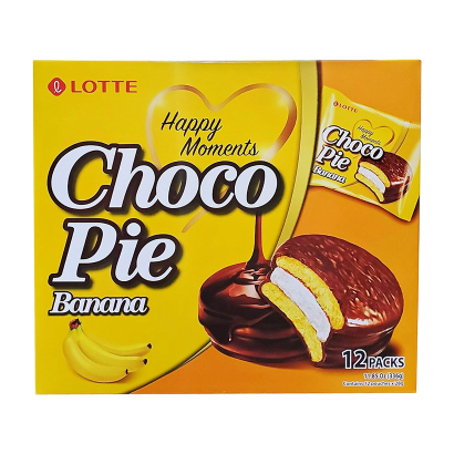 Тістечка Lotte Чокопай Банановий Choco Pie Banana (12 Тістечок) 336g - Retromagaz