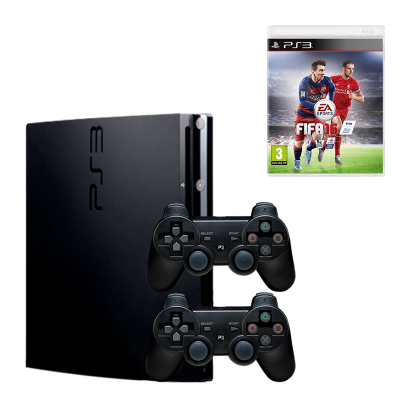 Набір Консоль Sony PlayStation 3 Slim 320GB Black Б/У  + Гра FIFA 6 Російська Озвучка + Геймпад Бездротовий RMC Новий - Retromagaz