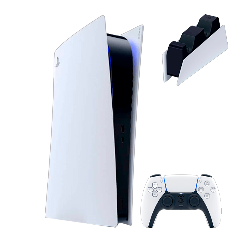 Набір Консоль Sony PlayStation 5 Digital Edition 825GB White Б/У  + Геймпад Бездротовий DualSense + Зарядний Пристрій Дротовий для DualSense - Retromagaz