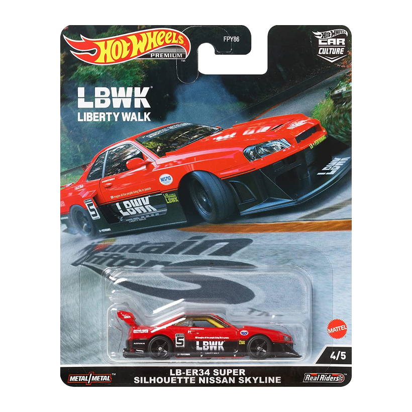 Машинка Premium Hot Wheels LB-ER34 Super Silhouette Nissan Skyline Mountain Drifters 1:64 HCJ81 Red - Retromagaz