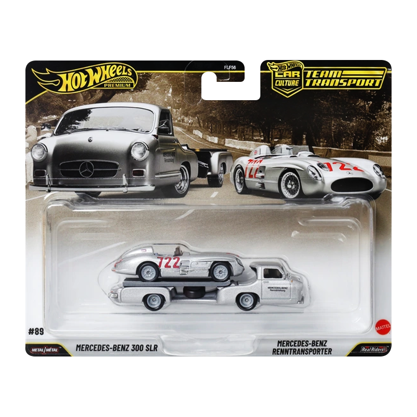 Машинка Premium 2шт Hot Wheels Mercedes-Benz 300 SLR та Mercedes-Benz Renntransporter Team Transport 1:64 JHX90 Silver - Retromagaz
