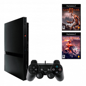 Набор Консоль Sony PlayStation 2 Slim SCPH-7xxx Chip Black Б/У  + Игра RMC God of War Русские Субтитры Новый + God of War II