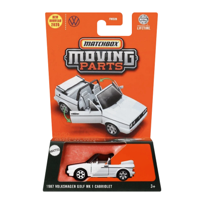 Тематическая Машинка Matchbox 1987 Volkswagen Golf MK1 Cabriolet Moving Parts 1:64 JBW73 White - Retromagaz