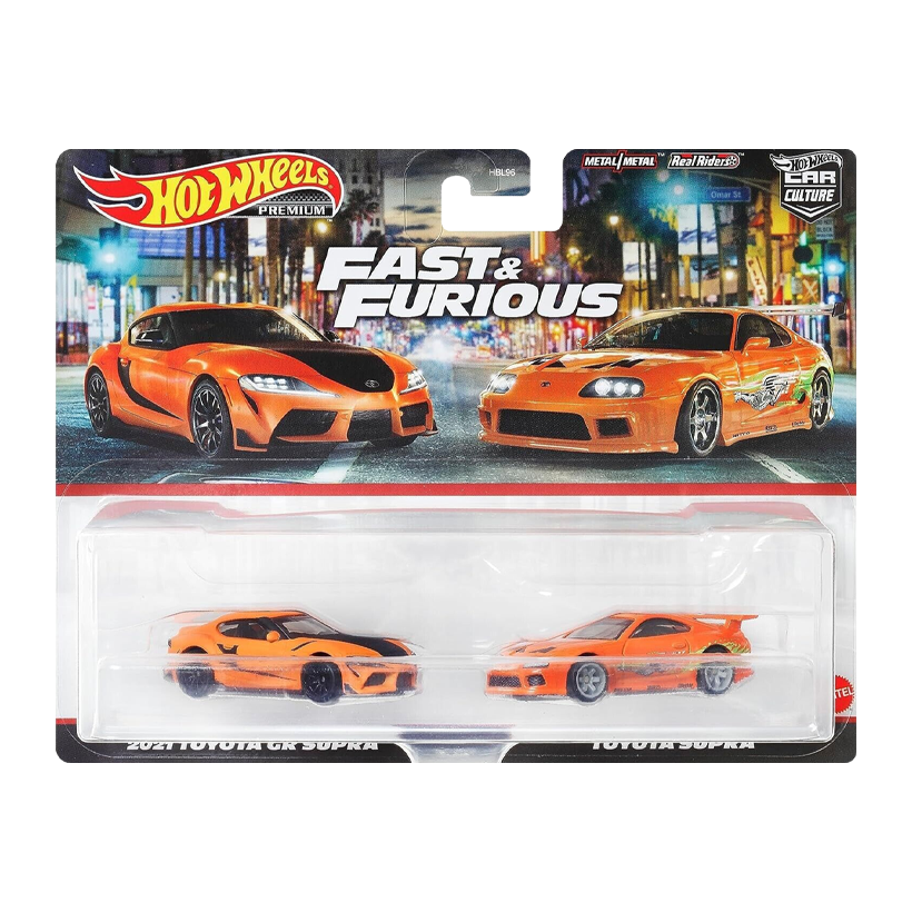 Машинка Premium 2шт Hot Wheels 2021 Toyota GR Supra / Toyota Supra Fast & Furious 2-Packs 1:64 HKF54 Orange - Retromagaz