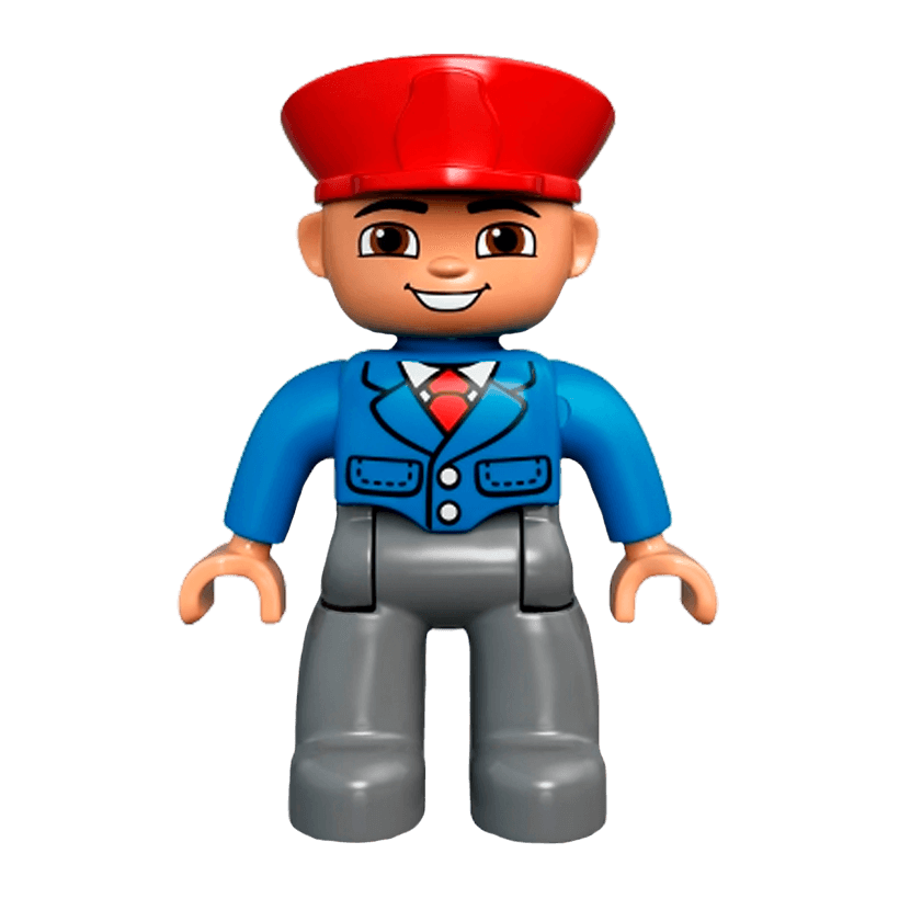 Фігурка Lego Boy Train Conductor Dark Bluish Grey Legs Blue Jacket Duplo 47394pb165 Б/У - Retromagaz