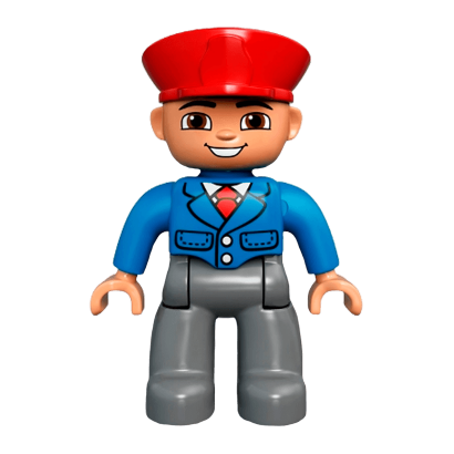 Фигурка Lego Duplo Boy Train Conductor Dark Bluish Grey Legs Blue Jacket 47394pb165 Б/У - Retromagaz