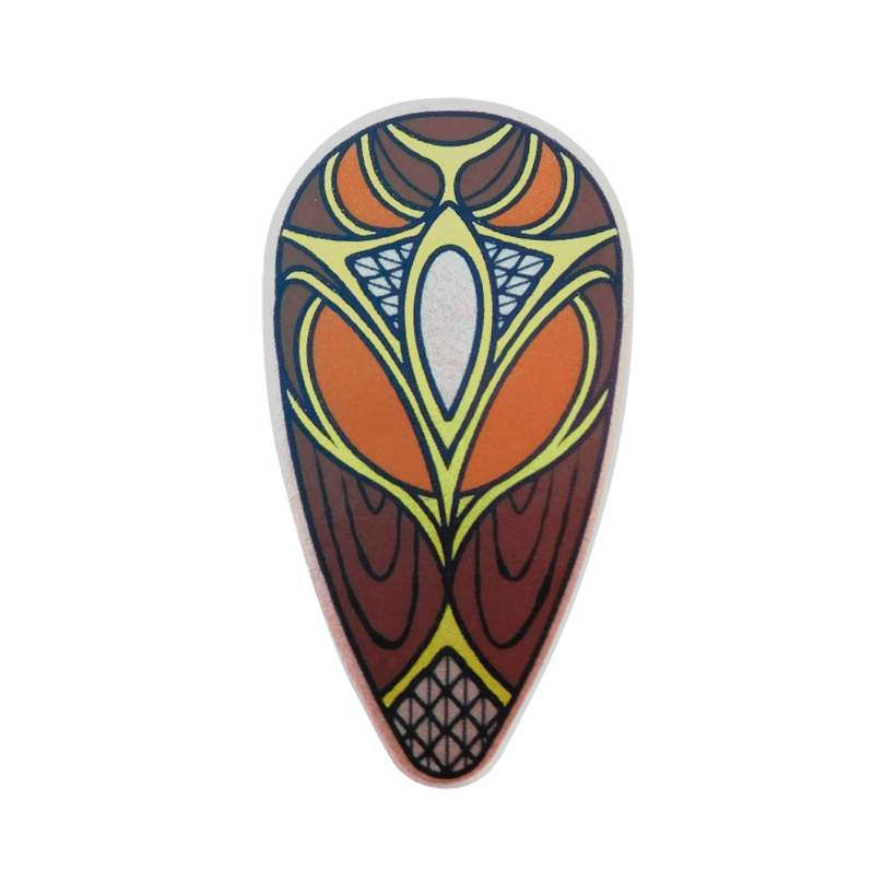 Зброя Lego Щит Ovoid with Dark Orange Dark Brown and Gold Pattern 2586pb008 6061953 Light Bluish Grey Б/У - Retromagaz