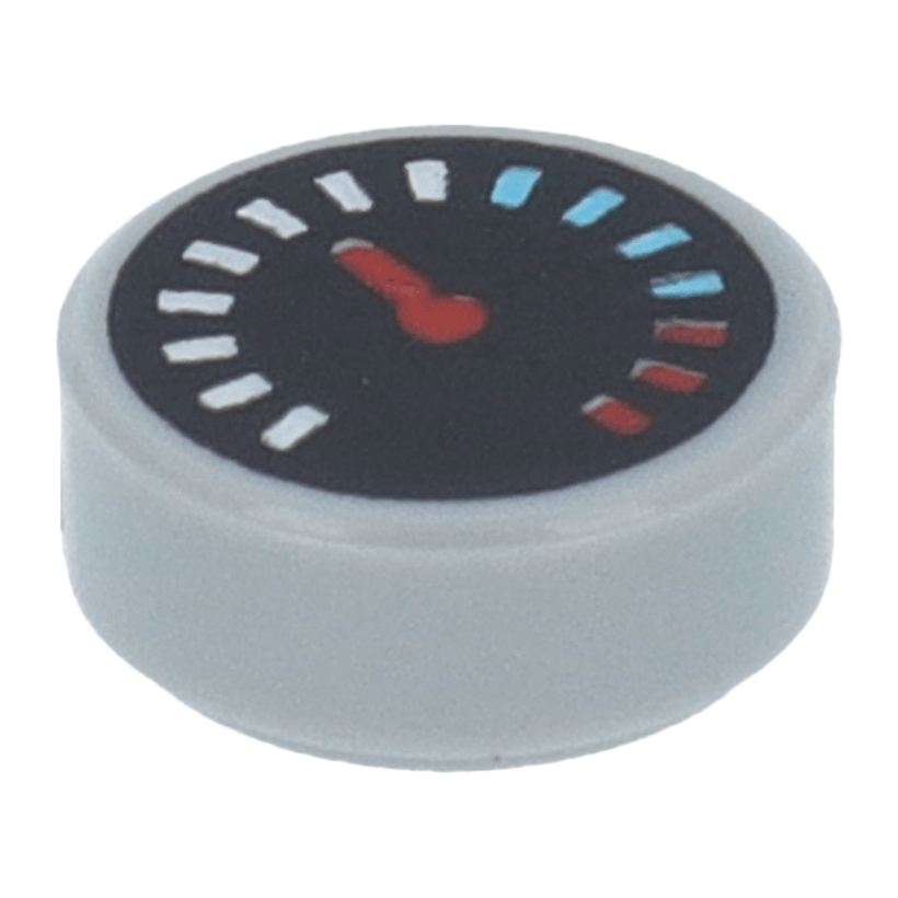 Плитка 4шт Lego Круглая Декоративная Black Gauge with Red Pointer and White Medium Azure and Red Tick Marks 1 x 1 98138pb175 35381pb175 6329581 Light Bluish Grey Б/У - Retromagaz