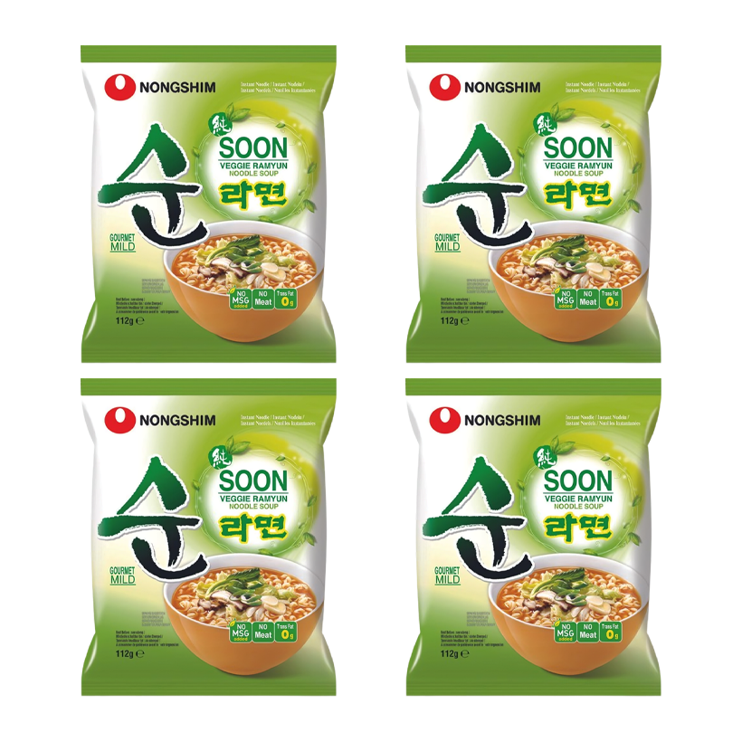 Набор Лапша 4шт Nongshim Soon Рамьон-суп Овощной Вегетарианский Средне Острая 112g - Retromagaz