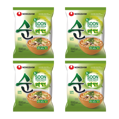 Набір Локшина Nongshim 4шт Soon Ramyun Овочевий Середньо Гостра 112g - Retromagaz