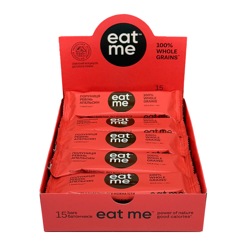 Набір Батончик 15шт EatMe Полуниця-Ревінь-Апельсин 40g - Retromagaz
