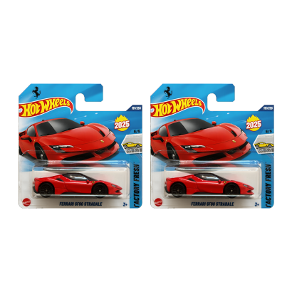 Набір Машинка Базова 2шт Hot Wheels Ferrari SF90 Stradale Factory Fresh 1:64 HYW34 Red - Retromagaz