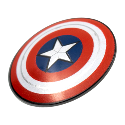 Оружие Lego Circular Convex Face with Red and White Rings Silver Highlights Captain America Star Щит 75902pb20 6348184 Dark Bluish Grey Б/У - Retromagaz