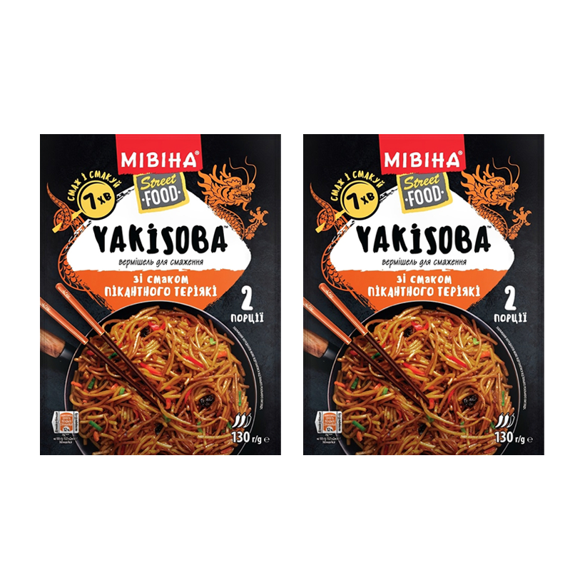 Набор Вермишель 2шт Мивина Yakisoba со Вкусом Пикантного Терияки Средне Острая 130g - Retromagaz