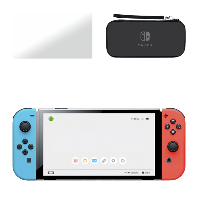 Набір Консоль Nintendo Switch OLED Model HEG-001 64GB Blue Red Новий  + Захисне Скло RMC Trans-Clear + Чохол Твердий Black - Retromagaz