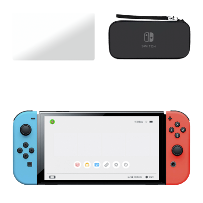 Набір Консоль Nintendo Switch OLED Model HEG-001 64GB Blue Red Новий  + Чохол Твердий Black + Захисне Скло - Retromagaz