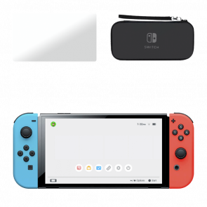 Набор Консоль Nintendo Switch OLED Model HEG-001 64GB Blue Red Новый  + Чехол Твердый Black + Защитное Стекло