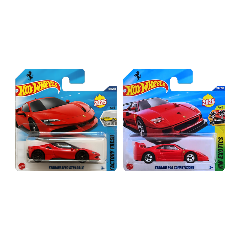 Набір Машинка Базова Hot Wheels Ferrari SF90 Stradale Factory Fresh 1:64 HYW34 Red  + Машинка Базова F40 Competizione - Retromagaz