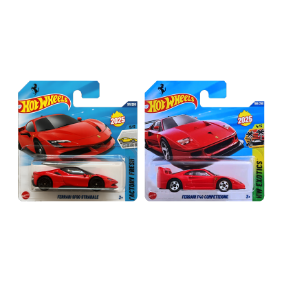 Набор Машинка Базовая  Hot Wheels Ferrari SF90 Stradale Factory Fresh 1:64 HYW34 Red  + F40 Competizione - Retromagaz