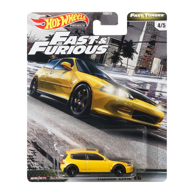 Машинка Premium Hot Wheels Honda Civic EG Fast & Furious 1:64 GJR67 Yellow - Retromagaz