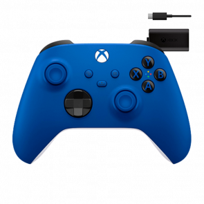 Набор Геймпад Беспроводной Microsoft Xbox Series (QAU-00002) Shock Blue Новый + Аккумулятор Play and Charge Kit + Кабель USB Type-C Black Набор Геймпад Беспроводной Microsoft Xbox Series (QAU-00002) Shock Blue Новый + Аккумулятор Play and Charge Kit + Кабель USB Type-C Black - Retromagaz