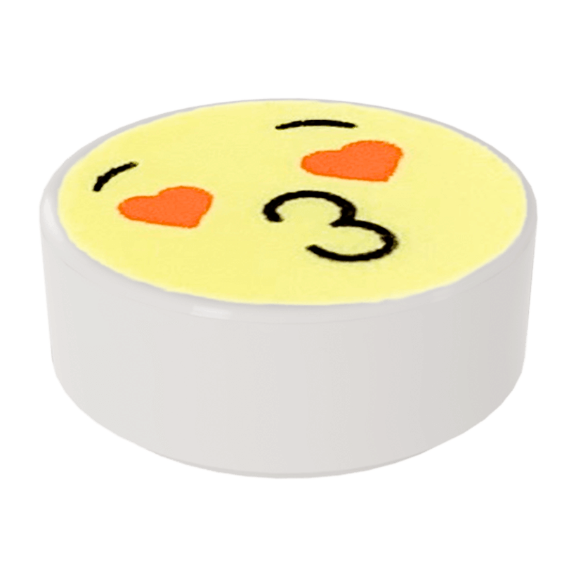 Плитка 10шт Lego Круглая Декоративная Emoji Bright Light Yellow Face Puckered Lips 1 x 1 98138pb128 35381pb128 6299968 White Б/У - Retromagaz