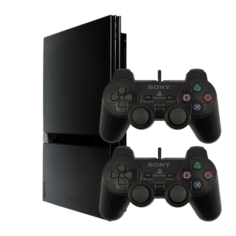 Набор Консоль Sony PlayStation 2 Slim SCPH-7xxx Chip Black Б/У  + Геймпад Проводной DualShock 2 2шт - Retromagaz
