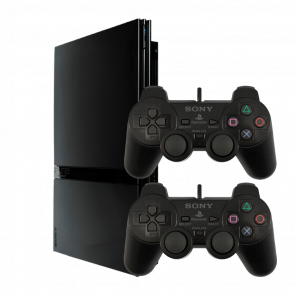 Набір Консоль Sony PlayStation 2 Slim SCPH-7xxx Chip Black Б/У  + Геймпад Дротовий DualShock 2 2шт - Retromagaz