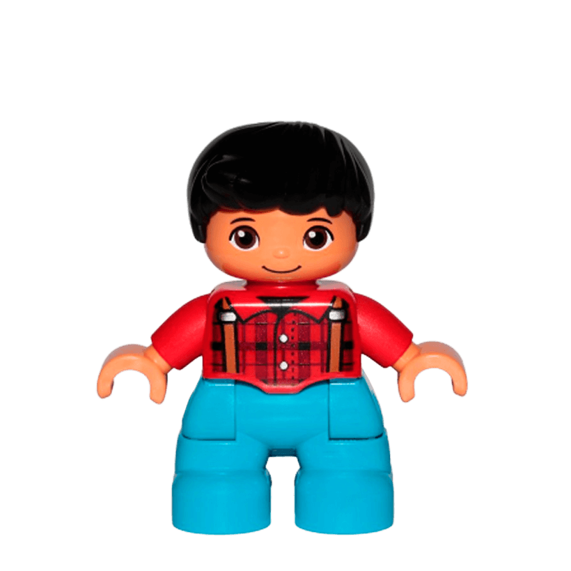 Фигурка Lego Boy Dark Azure Legs Red Checkered Shirt Duplo 47205pb058 Б/У - Retromagaz