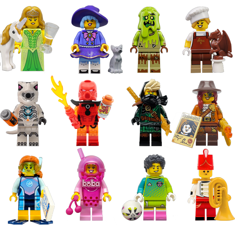 Набір Вся 29 Серія Series 29 (Bionicle Cosplayer 71052 + Boba Cup Fan + Chocolatier + Cute Witch + Foootball Goalkeeper + Marine Biologist + Monster Hunter + Mysterious Ronin + Robot T Rex + Trash Monster + Unicorn Elf + Tuba Player) - Retromagaz