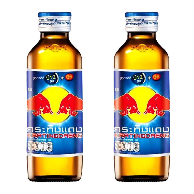Набор Напиток Энергетический 2шт Red Bull Тайский Krating Daeng Стеклянная Бутылка 150ml - Retromagaz
