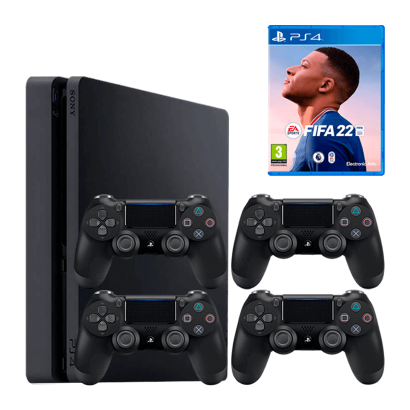 Набор Консоль Sony PlayStation 4 Slim 1TB Black Standart Новый + Геймпад Sony DualShock 4 Black 3шт + Игра Sony FIFA 22 - Retromagaz