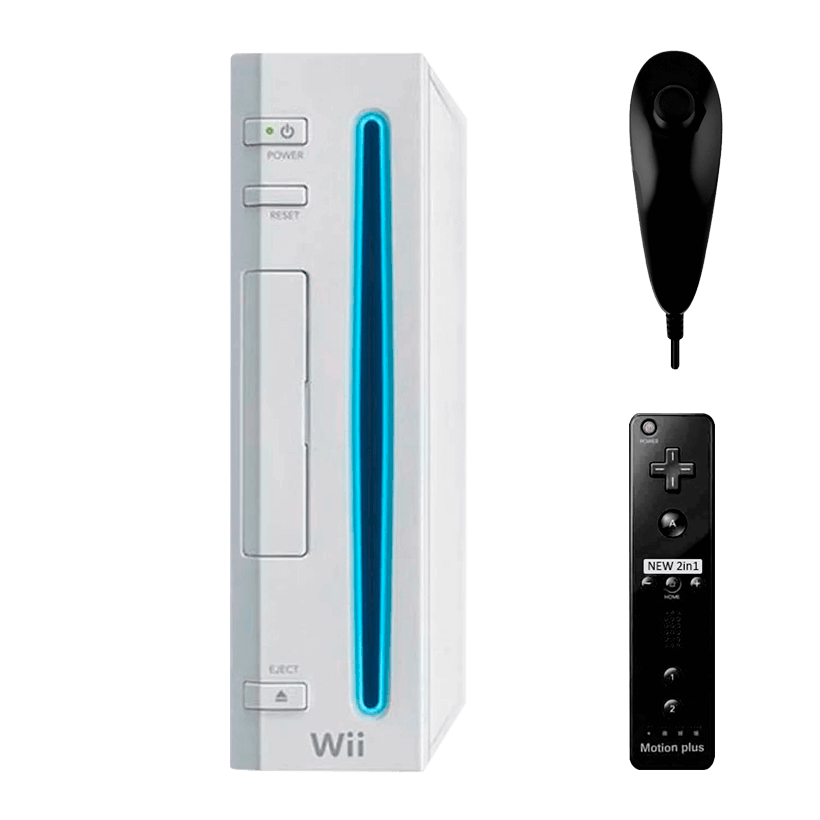 Набір Консоль Nintendo Wii RVL-001 Europe 512MB White Б/У  + Контролер Бездротовий RMC Remote Plus Black Новий + Контролер Дротовий Nunchuk Новий - Retromagaz