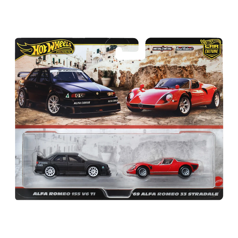 Машинка Premium 2шт Hot Wheels Alfa Romeo 155 V6 TI / '69 Alfa Romeo 33 Stradale 2-Packs 1:64 JBK95 Black - Retromagaz
