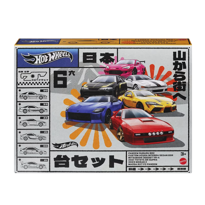 Тематична Машинка 6шт Hot Wheels Subaru BRZ / Acura Integra / Mitsubishi 3000GT / Toyota Supra / Nissan Z / Mazda RX7 Japanese Classics 1:64 HRX54 Pink - Retromagaz