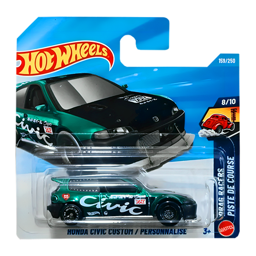 Машинка Базовая Hot Wheels Honda Civic Custom Super Treasure Hunt STH Drag Strip 1:64 JJM20 Green - Retromagaz