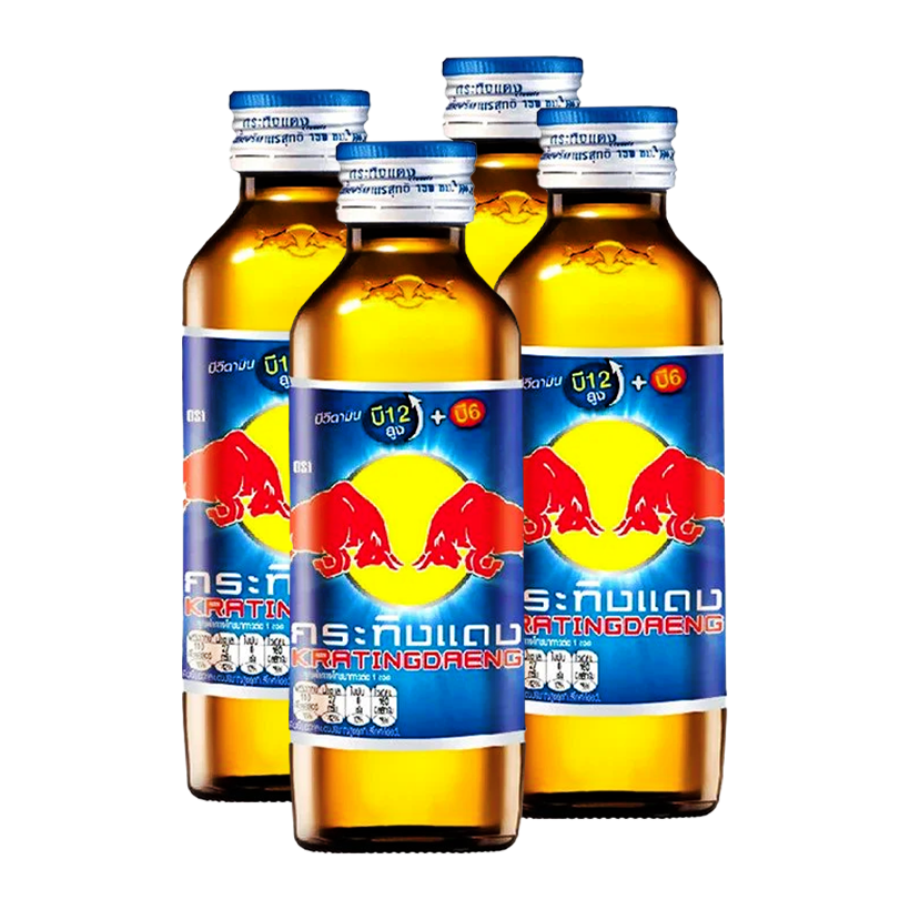 Набір Напій Енергетичний 4шт Red Bull Тайський Krating Daeng Скляна Пляшка 150ml - Retromagaz