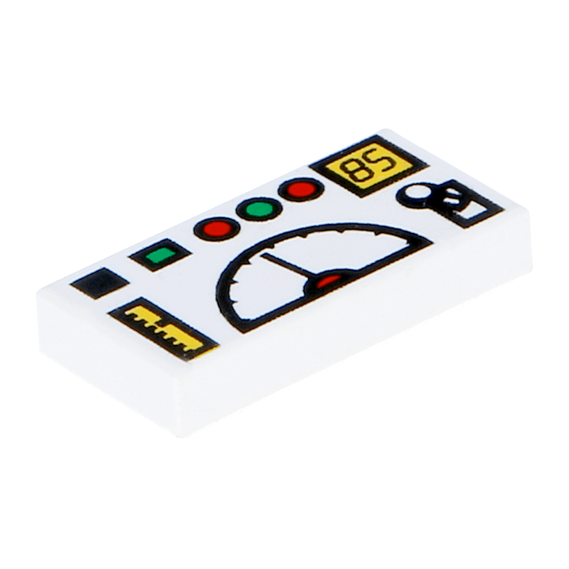 Плитка 4шт Lego Декоративна with Groove with Gauges Buttons and '85' Pattern 1 x 2 3069bp52 White Б/У - Retromagaz