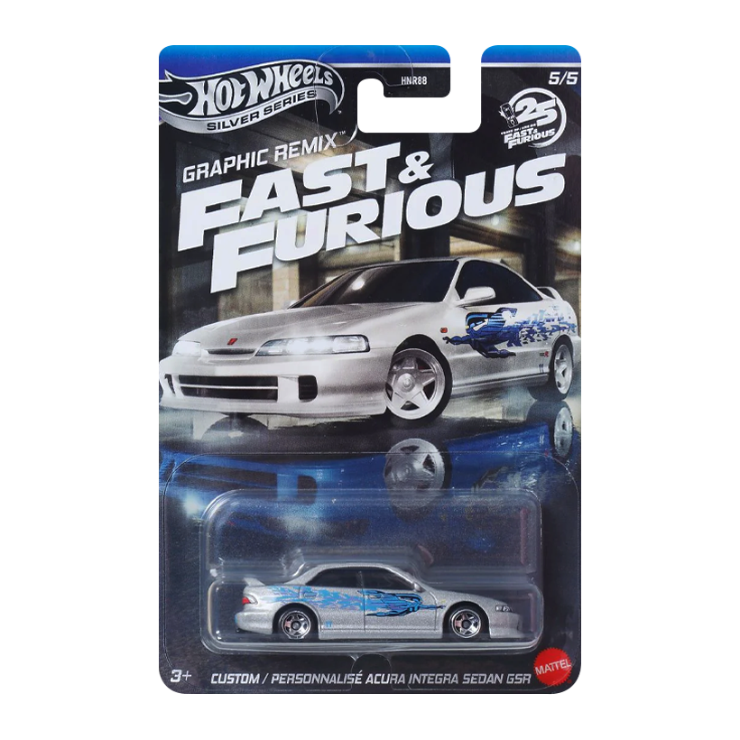 Тематична Машинка Hot Wheels Custom Acura Integra Sedan GSR Fast & Furious 1:64 JBY45 Silver - Retromagaz
