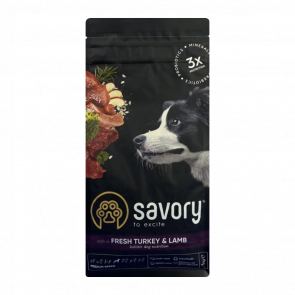 Сухой Корм Savory Индейка и Ягнёнок Средних Пород 1kg