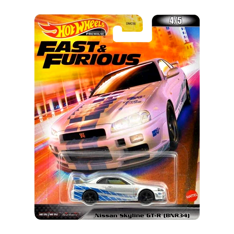 Машинка Premium Hot Wheels Nissan Skyline GT-R (BNR34) Fast & Furious 1:64 HCP28 Silver - Retromagaz