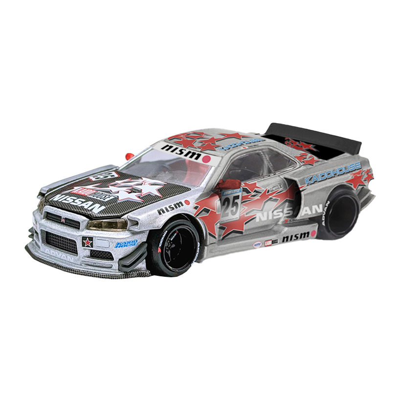 Машинка Premium Kaido House x MiNI GT Nissan Skyline GT-R (R34) Kaido Star Racing V1 1:64 KHMG197 Silver - Retromagaz