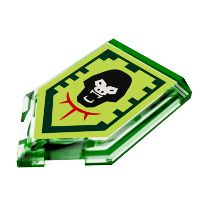 Плитка Lego Модифицированная Декоративная Pentagonal Nexo Power Shield Pattern Gorilla Roar 2 x 3 22385pb058 6174118 Trans-Bright Green 4шт Б/У - Retromagaz