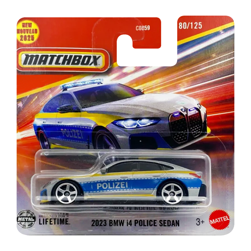 Машинка Большой Город Matchbox 2023 BMW i4 Police Sedan 1:64 JBR00 Silver - Retromagaz