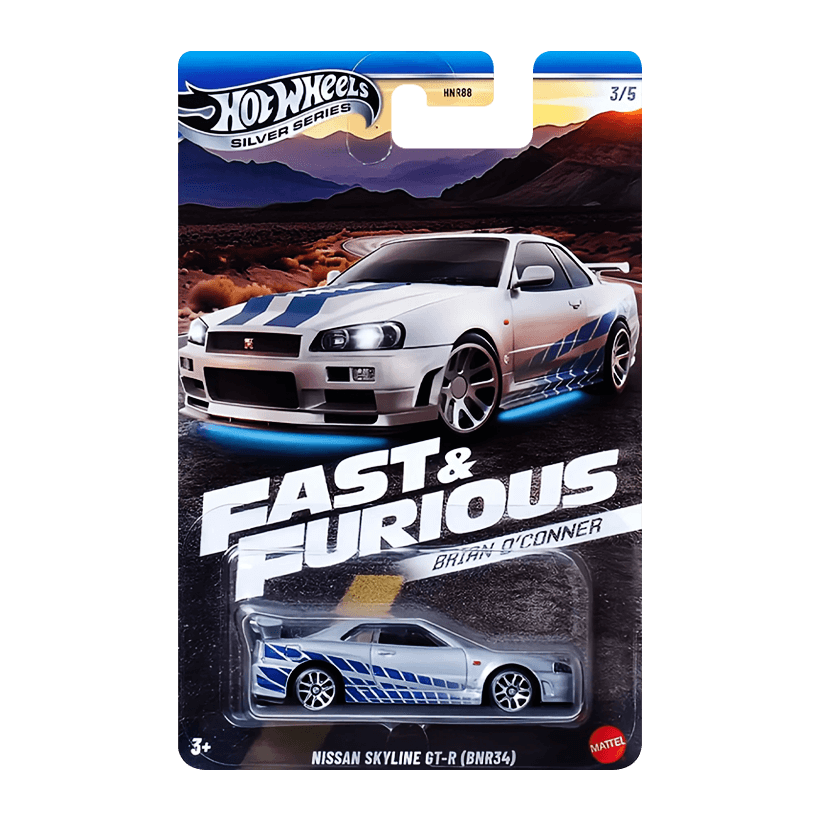 Тематична Машинка Hot Wheels Nissan Skyline GT-R (BNR34) Brian O'Conner Fast & Furious 1:64 JBY31 Silver - Retromagaz