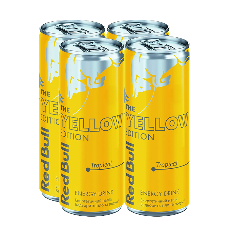 Набір Напій Енергетичний 4шт Red Bull Yellow Edition Tropical 250ml - Retromagaz