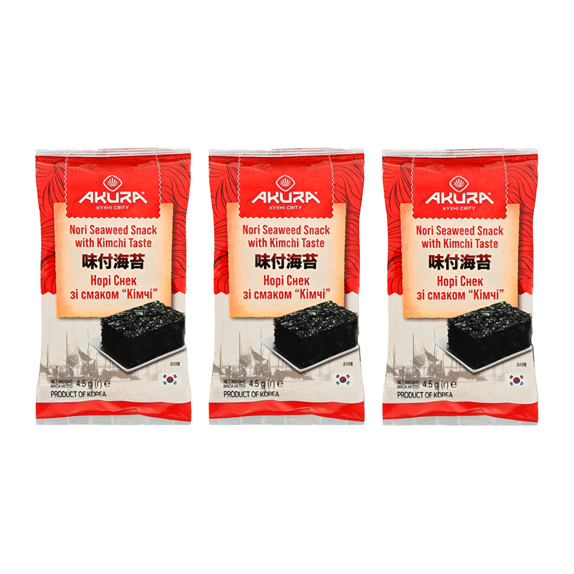 Набор Снеки 3шт Akura Нори со Вкусом Кимчи 4,5g - Retromagaz
