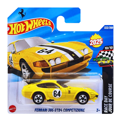Машинка Базовая Hot Wheels Ferrari 365 GTB4 Competizione Race Day 1:64 JBC19 Yellow - Retromagaz
