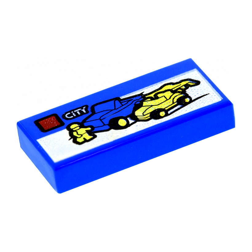 Плитка 4шт Lego Декоративная with Groove with Lego Dune Buggy Transporter and 'CITY' Set Box Pattern 1 x 2 3069bpb0387 6120262 Blue Б/У - Retromagaz
