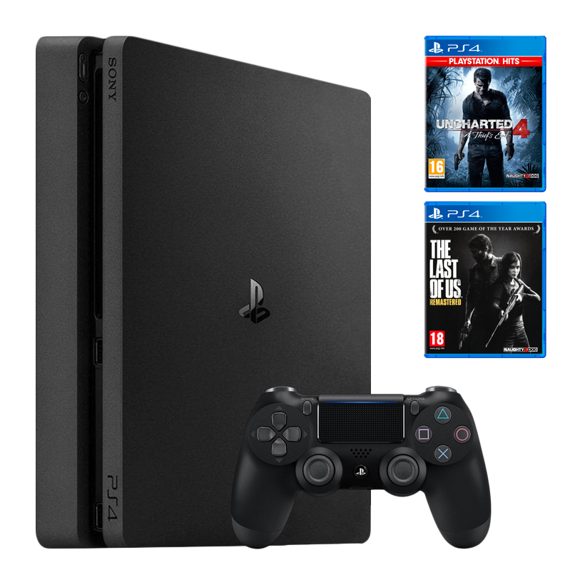 Набор Консоль Sony PlayStation 4 Slim 1TB Black Б/У  + Геймпад Беспроводной DualShock 4 Version 2 + Игра Uncharted 4: A Thief's End Русская Озвучка + The Last of Us Remastered - Retromagaz